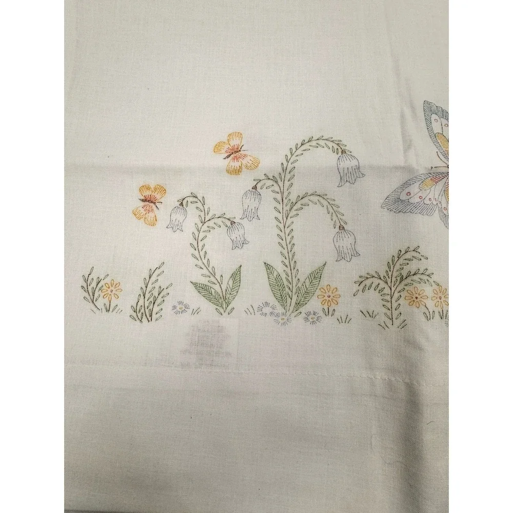 VTG Thomaston Embroidery Stamped Pillow Cases White No-Iron Muslin Floral‎ NOS